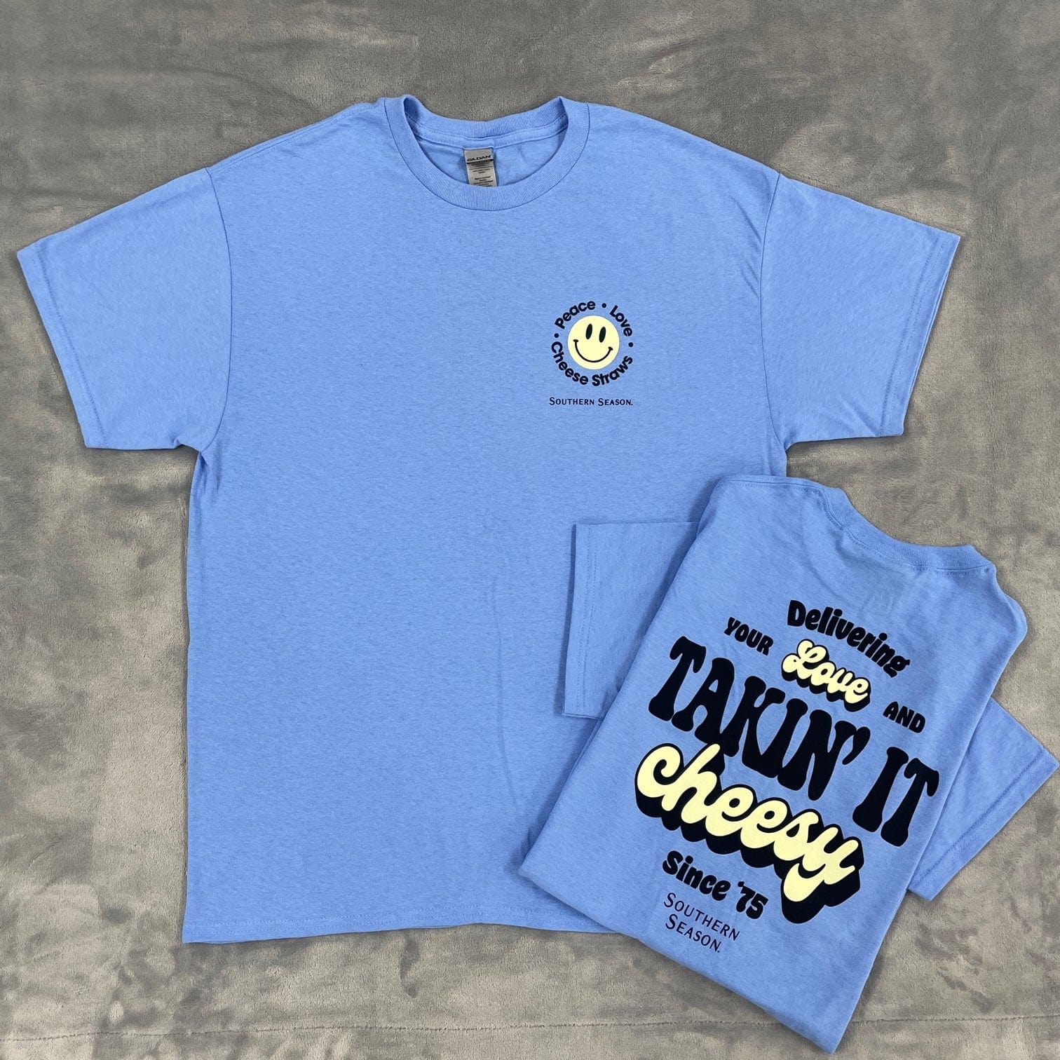 Southern Decorative T-Shirt - Peace, Love & Cheese Straws - Blue